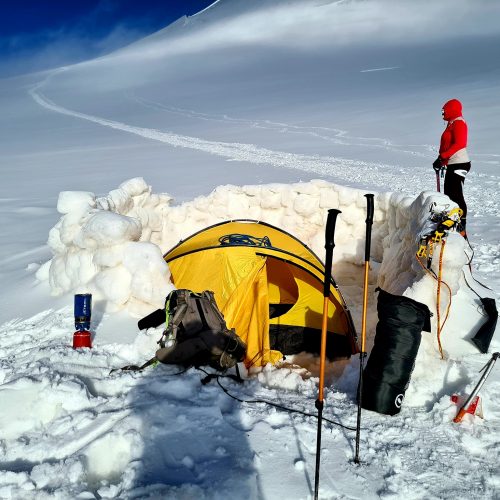 Mount Kazbek camping at Plateau 4500 meter